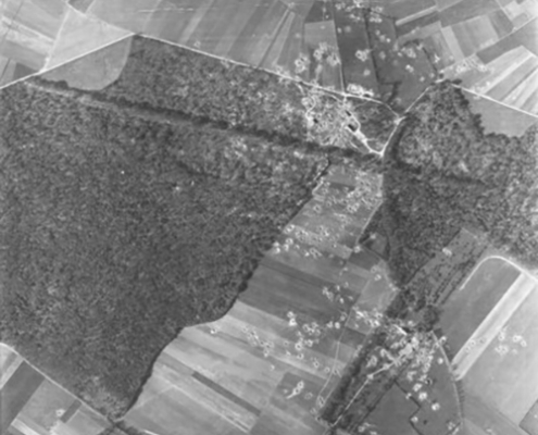 Bomb craters around the V1 launchpad in Ligescourt (North France)