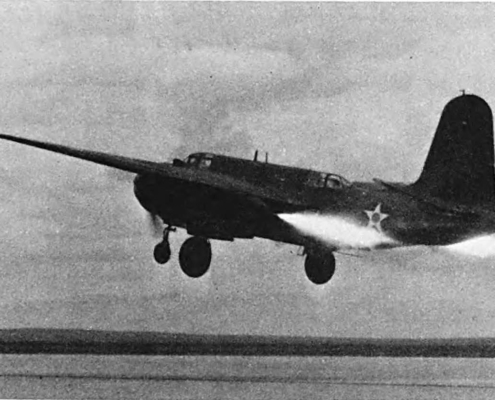 view of A20 take off assisted by two JATO units